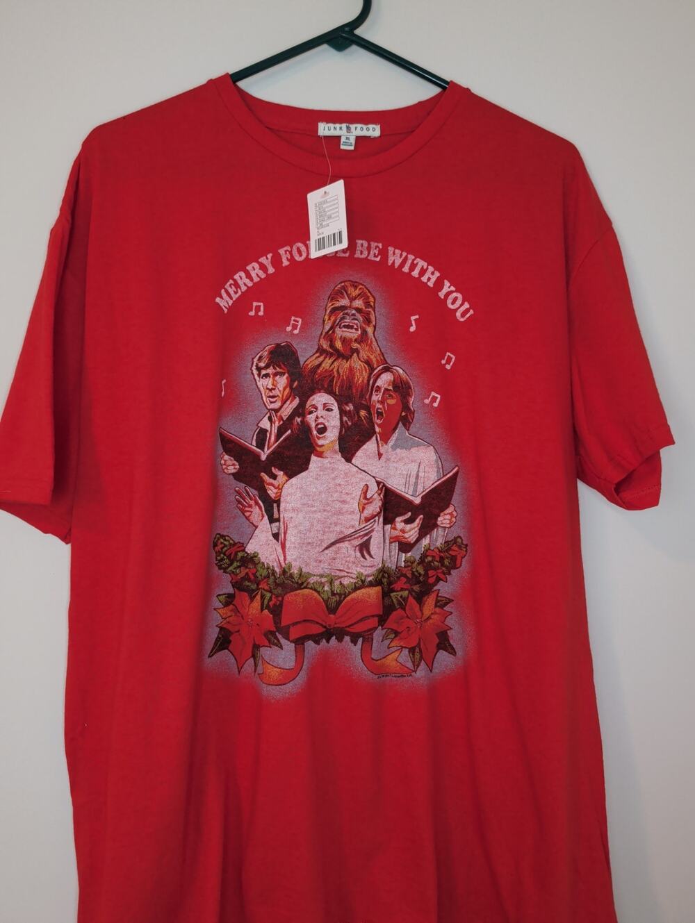 Star Wars Christmas TShirt XL NWT Junk Food Merry Force Be With You Caroling Red